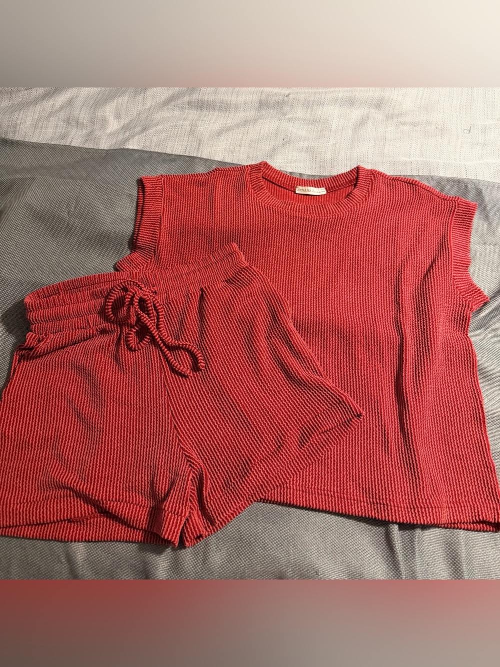Zenana ribbed knit shorts set in Cabernet